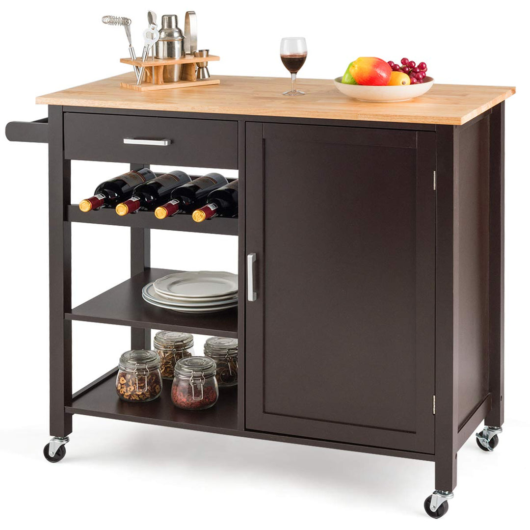 Giantex Kitchen Island Cart Rolling Serving Cart Wood Trolley, Brown