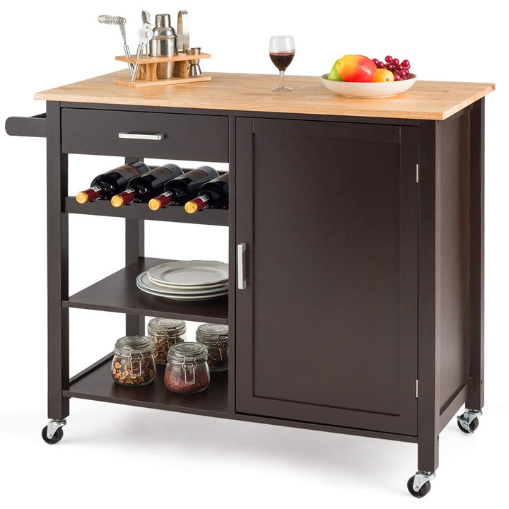 Giantex Kitchen Island Cart Rolling Serving Cart Wood Trolley, Brown