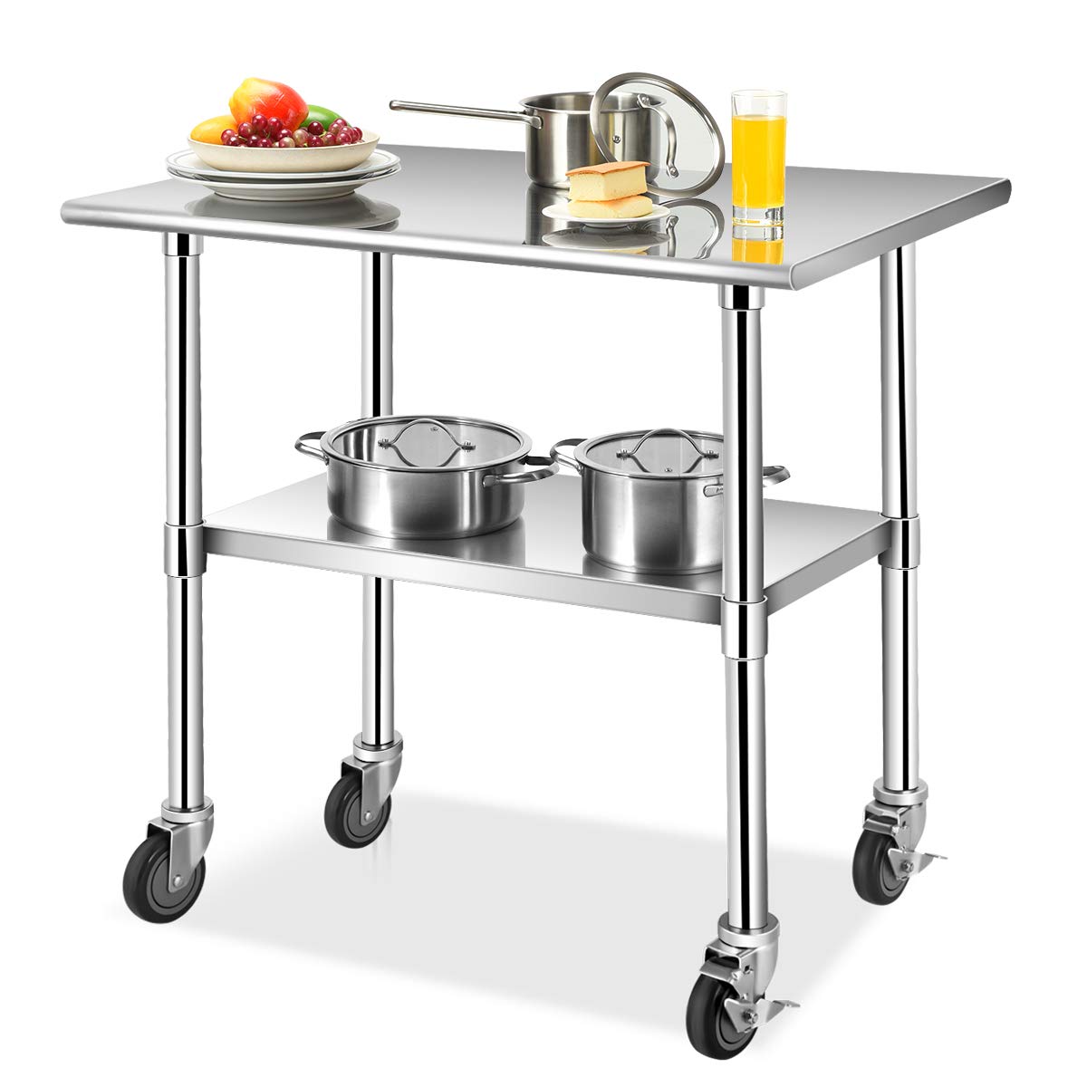 Giantex 48 x 30 Inches Stainless Steel Table w/ 4 Caster Wheels