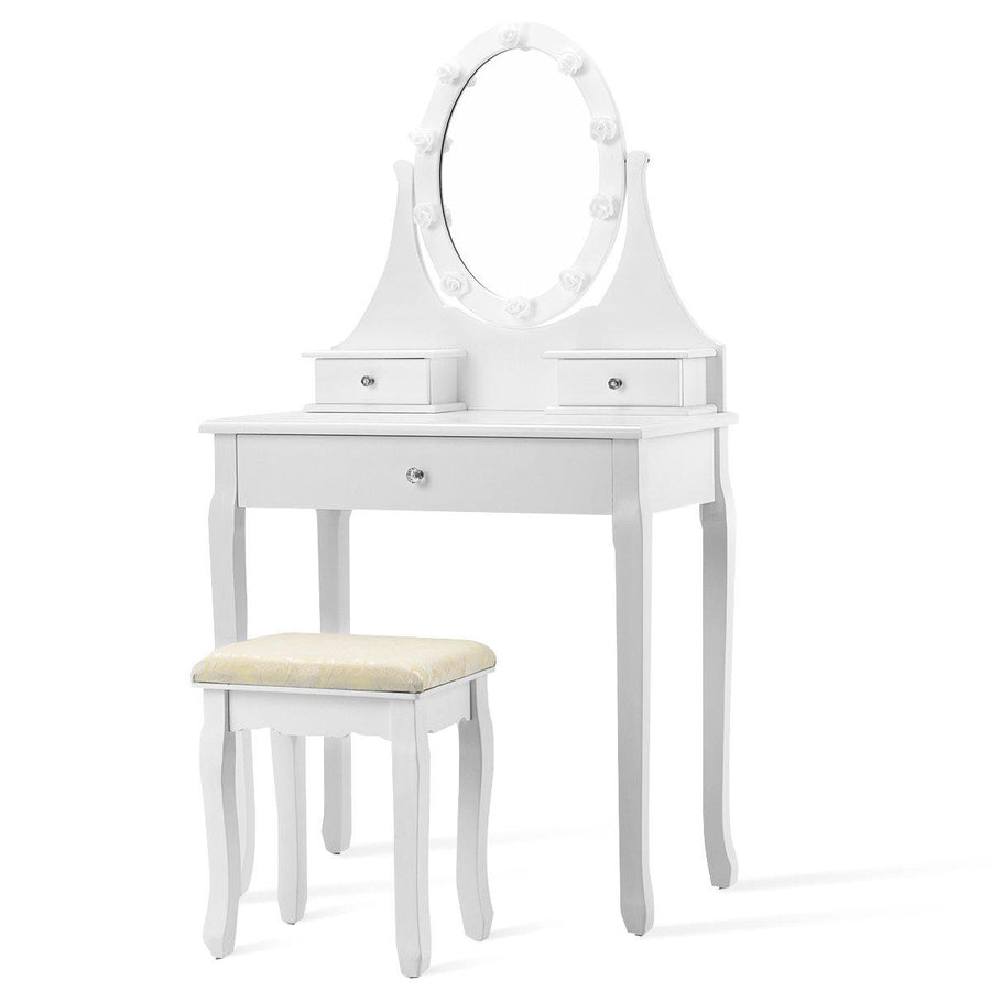 Vanity Set with Lighted Mirror, Makeup Table with 10 Rose Light - Giantexus