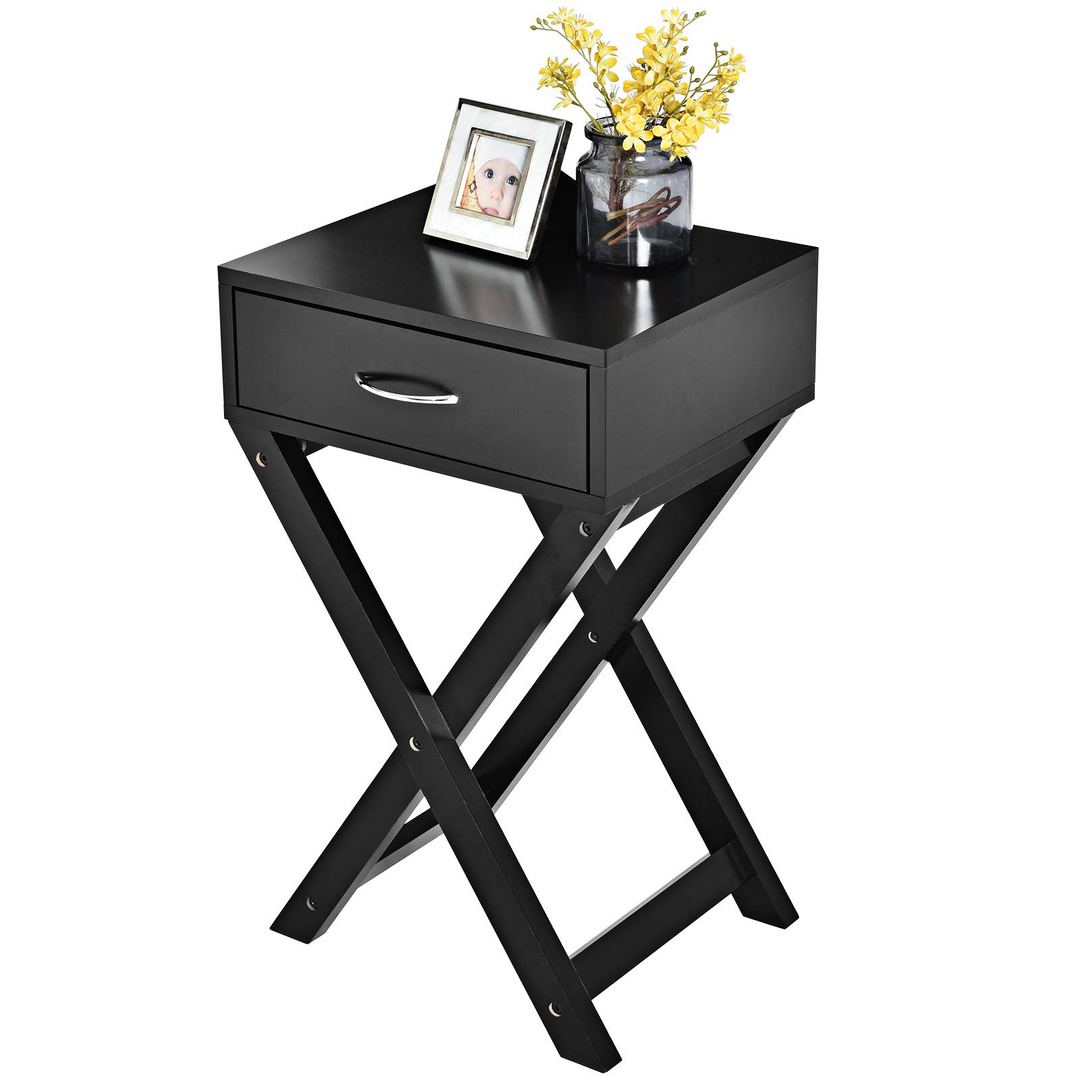 Giantex Nightstand with Drawer X-Shaped Design Sofa Side Table