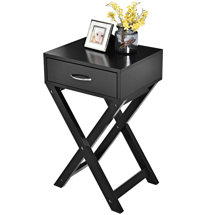 Giantex Nightstand with Drawer X-Shaped Design Sofa Side Table