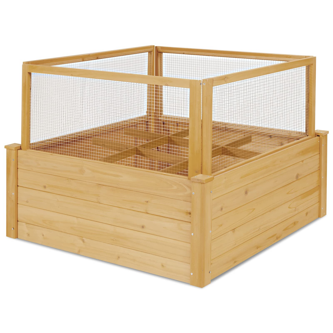 Wood Garden Bed with Critter Guard Fence (42" LX42 WX32.5 H)
