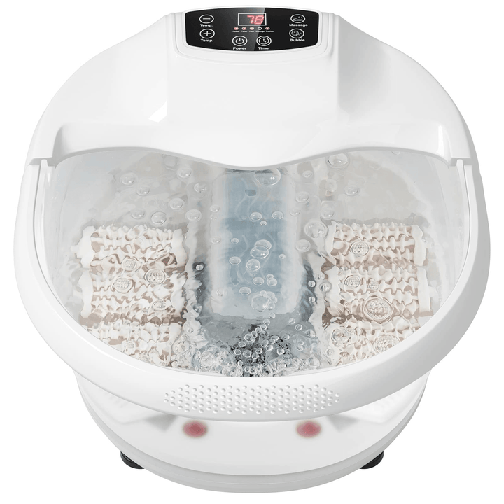 Giantex Foot Spa Bath Massager with Heat Bubbles, 6 Motorized Massage Rollers, Fast Heating, Red Light, Adjustable Temperature & Time (Blue/White) - Giantexus
