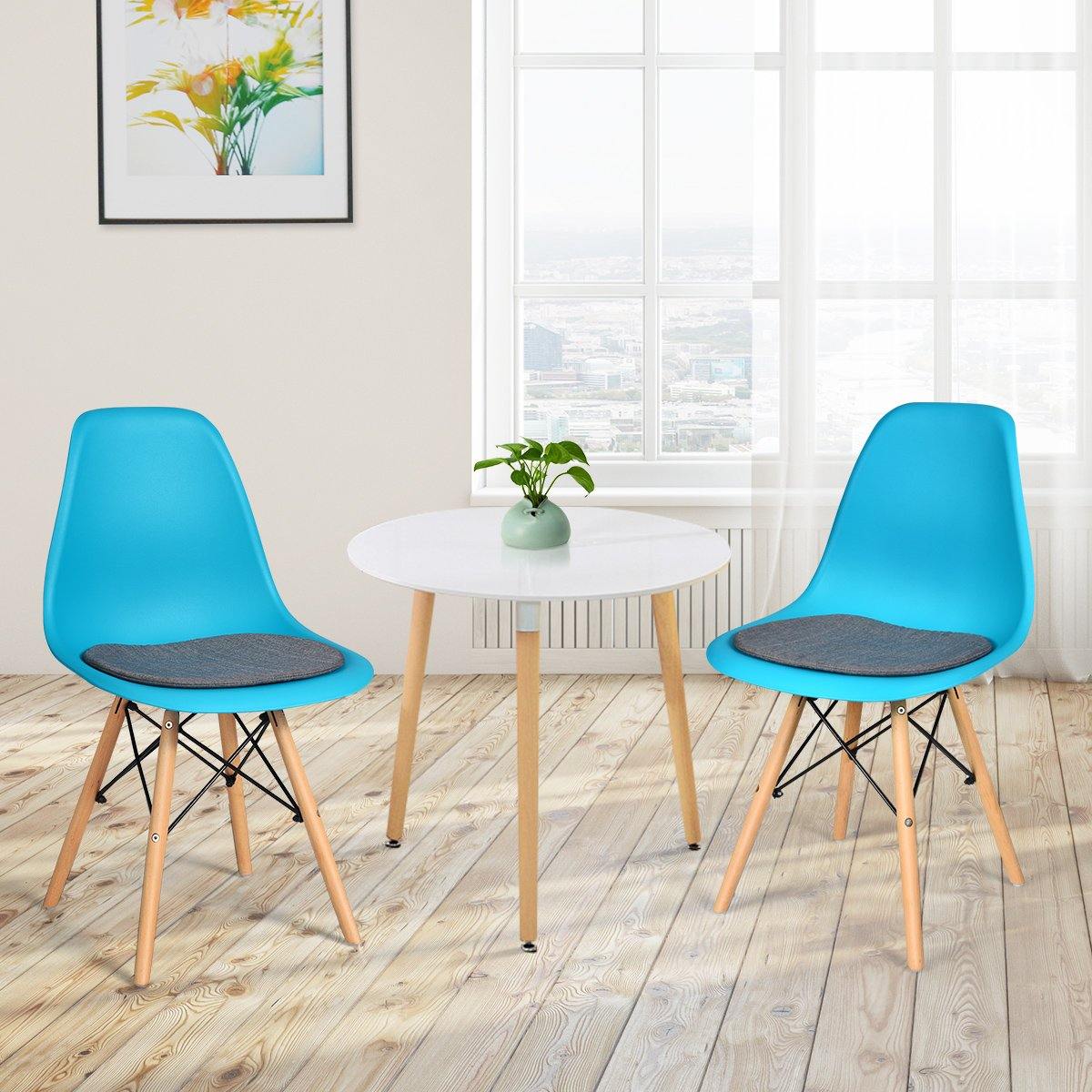 Giantex Dining DSW Chairs with Linen Cushion, Modern Mid Century Shell Chairs w/ Wood Legs (2, Blue) - Giantexus