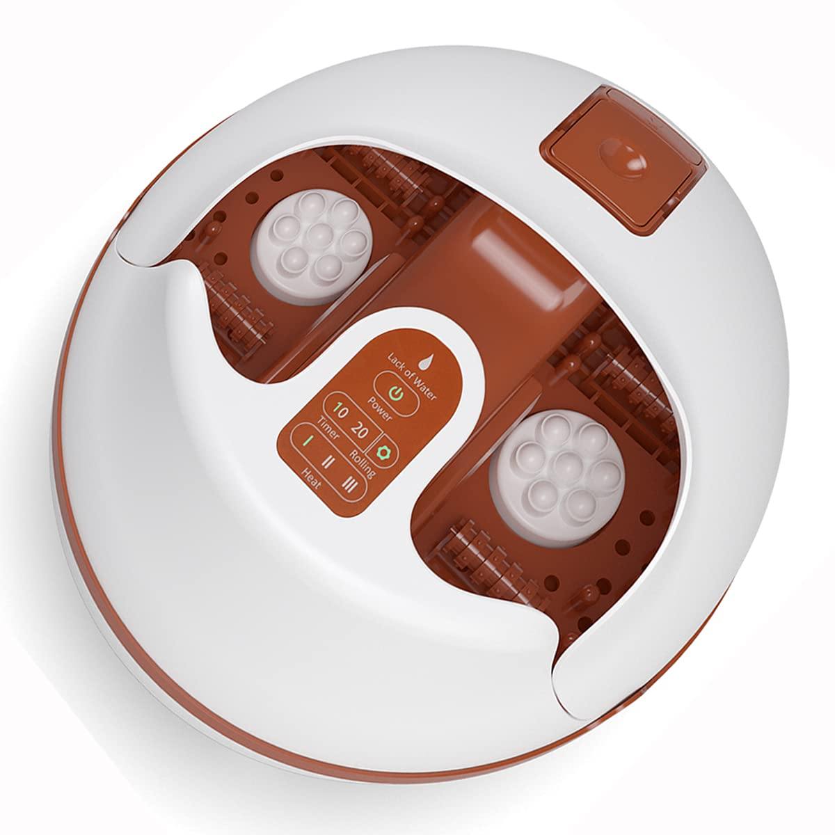 Giantex Steam Foot Spa Bath Massager w/3 Heat Levels, Pedicure Massage Rollers, Foot Spa Massager for Stress Relief (Brown/Gray) - Giantexus