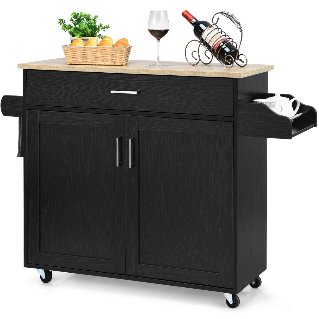 Giantex Kitchen Island, Rolling Kitchen Cart with Spice and Towel Rack, Large Drawer & 2-Door Storage Cabinet