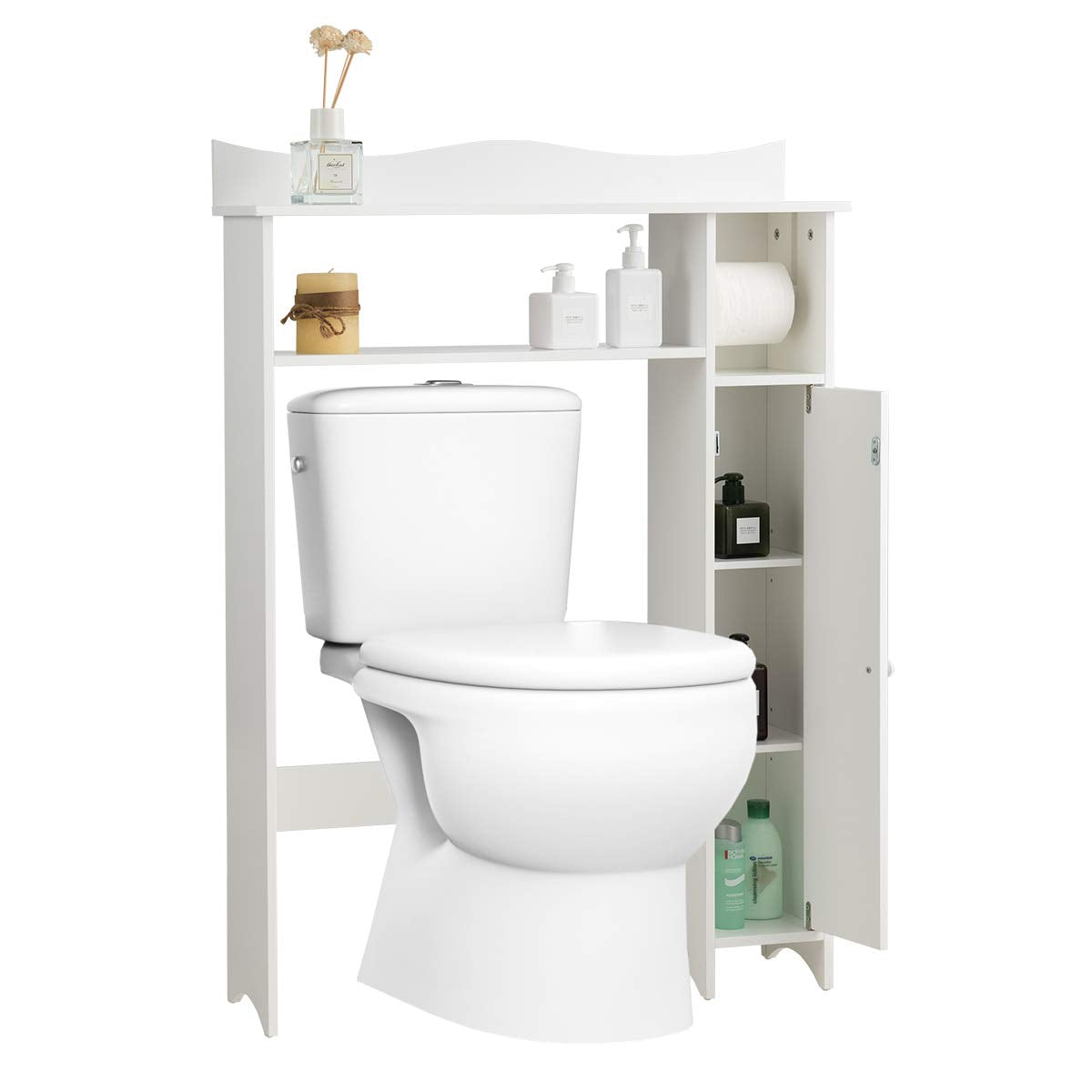 Giantex Over-The-Toilet Storage Rack, Bathroom Freestanding Space Saver with 1-Door Side Storage Cabinet