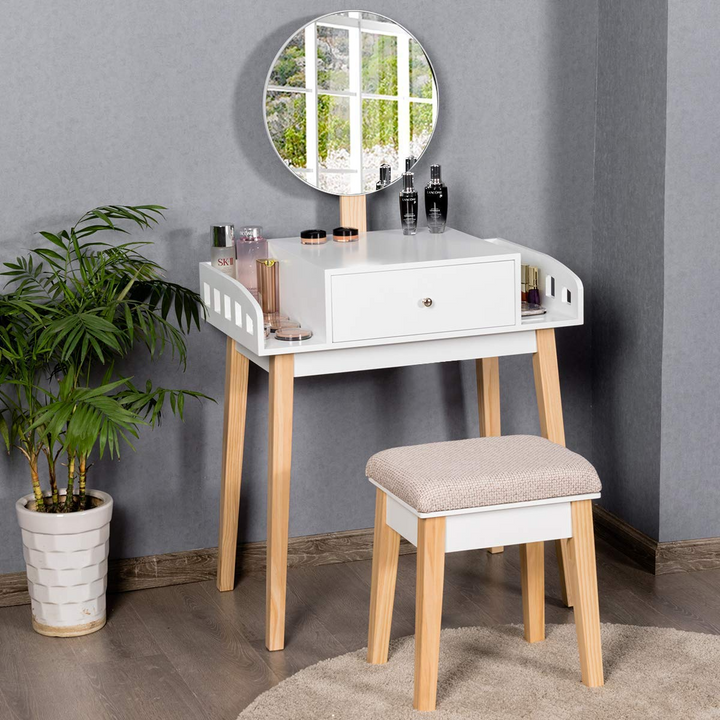 Giantex Vanity Table Set with Height Adjustable Round Mirror