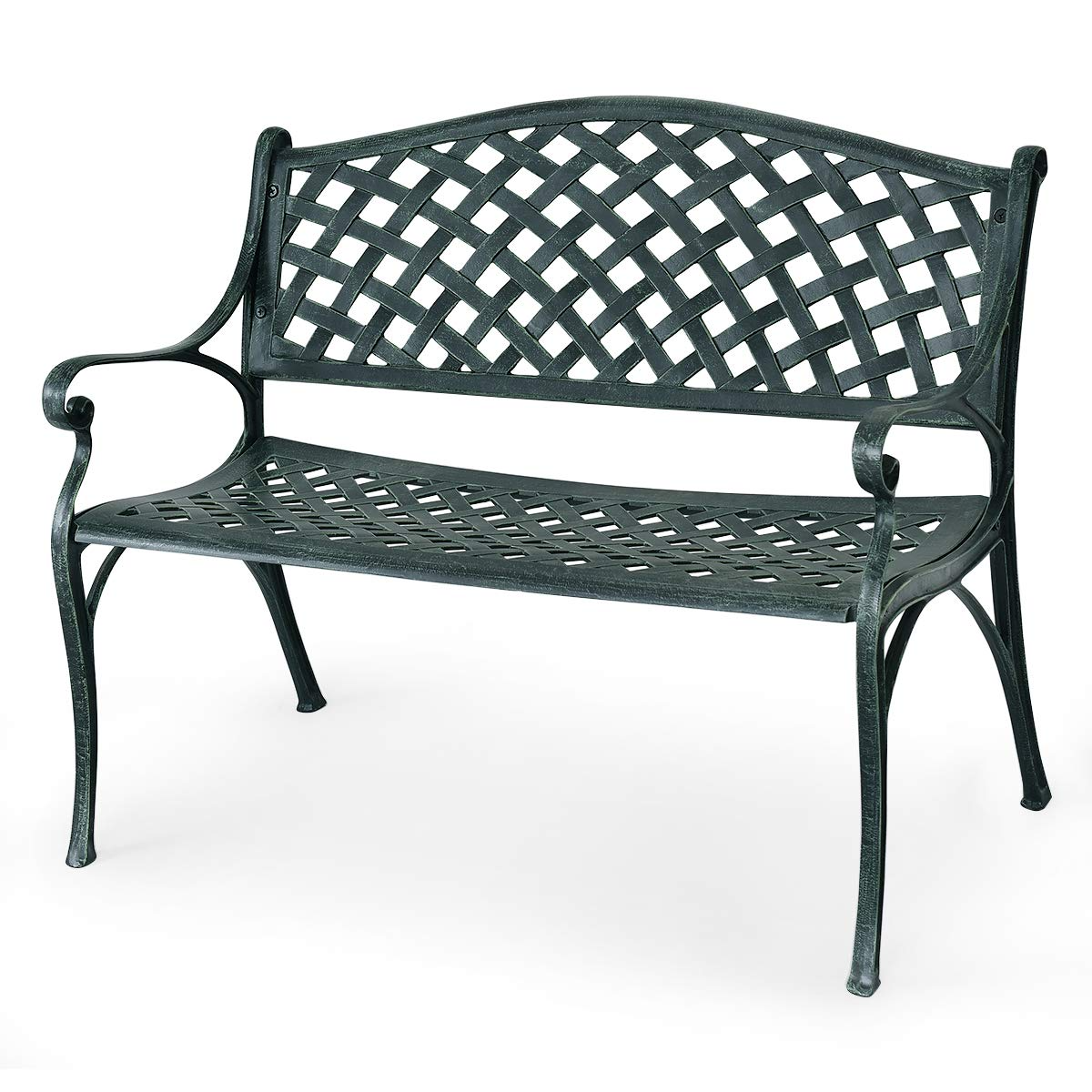 Giantex 40" Outdoor Antique Garden Bench Aluminum Frame Seats Chair Patio Garden Furni(Ancient Green)