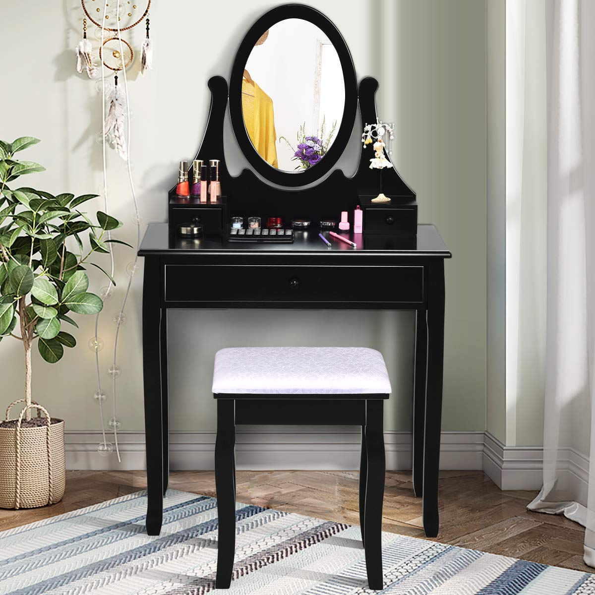 Giantex Vanity Set with Oval Mirror and Cushioned Stool
