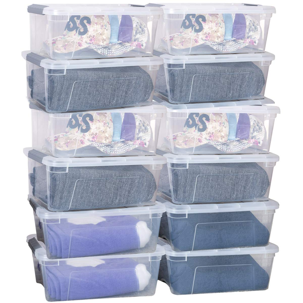 Giantex 12 Pack Storage Box Storage Tote Boxes W/Clear Lid 12.7 Quart