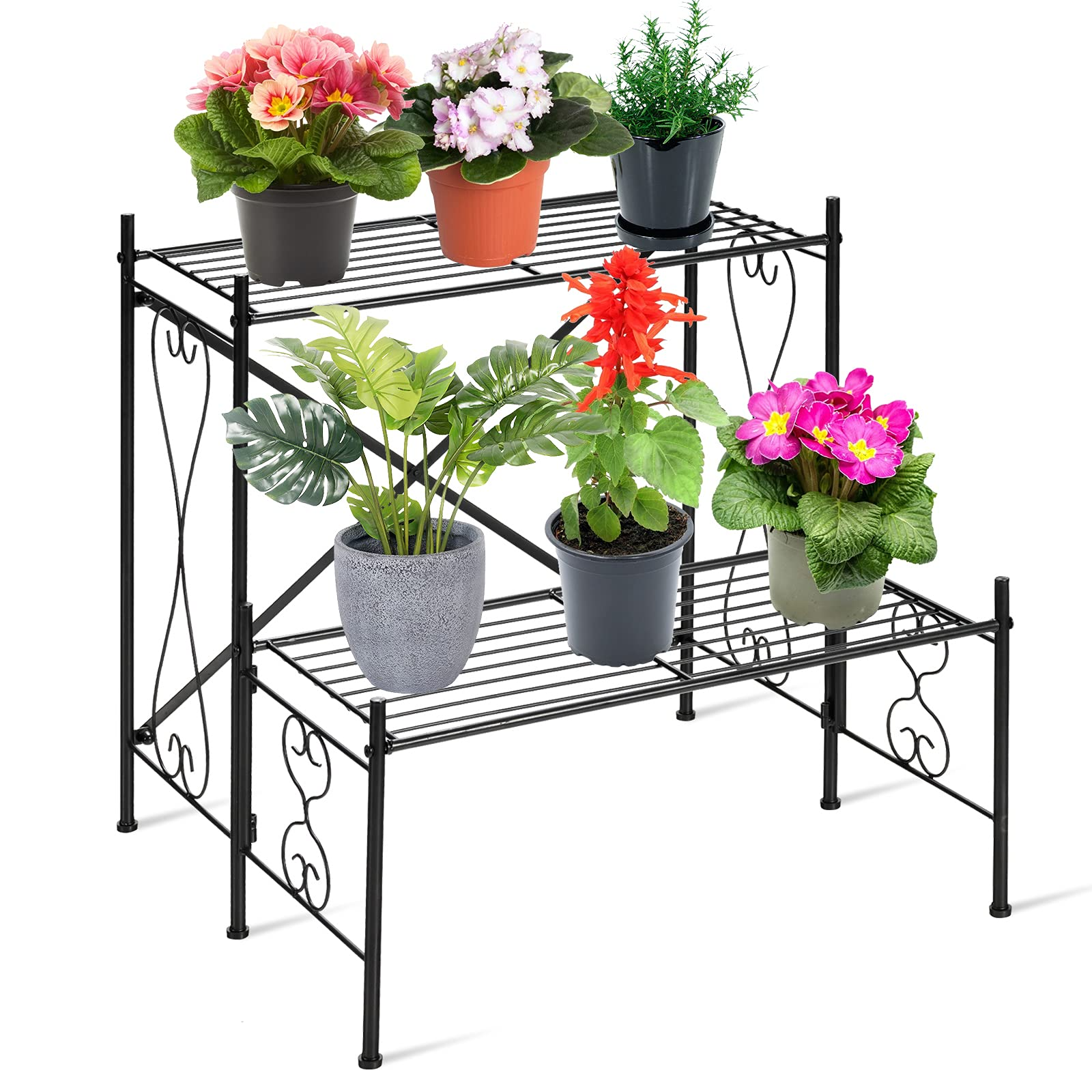 Giantex 2 Tiers Metal Plant Stand Flower Pots Holder Storage Rack