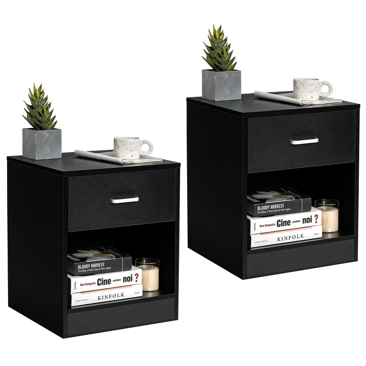 Giantex Nightstand w/Drawer, 2-Tier Wooden Bedside Table, Black