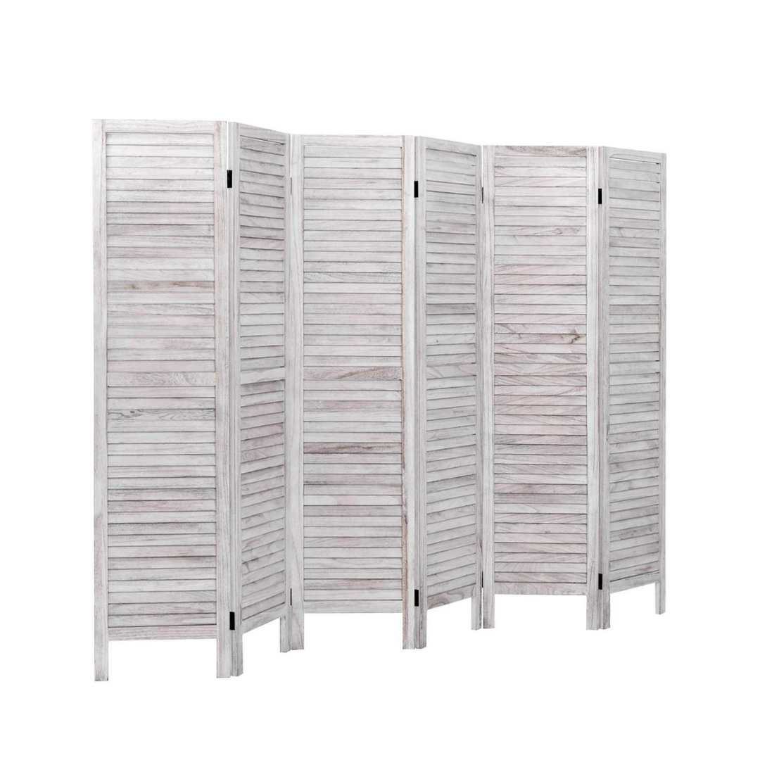 6 Panel Wood Room Divider, 5.6 Ft Tall Oriental Folding Freestanding Partition Privicy Room Dividers Screen for Home (White) - Giantexus