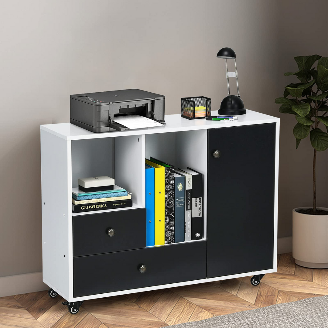 Giantex Lateral File Cabinet 2 Drawer Printer Stand, Rolling Storage Office Cabinet with Lockable Wheels