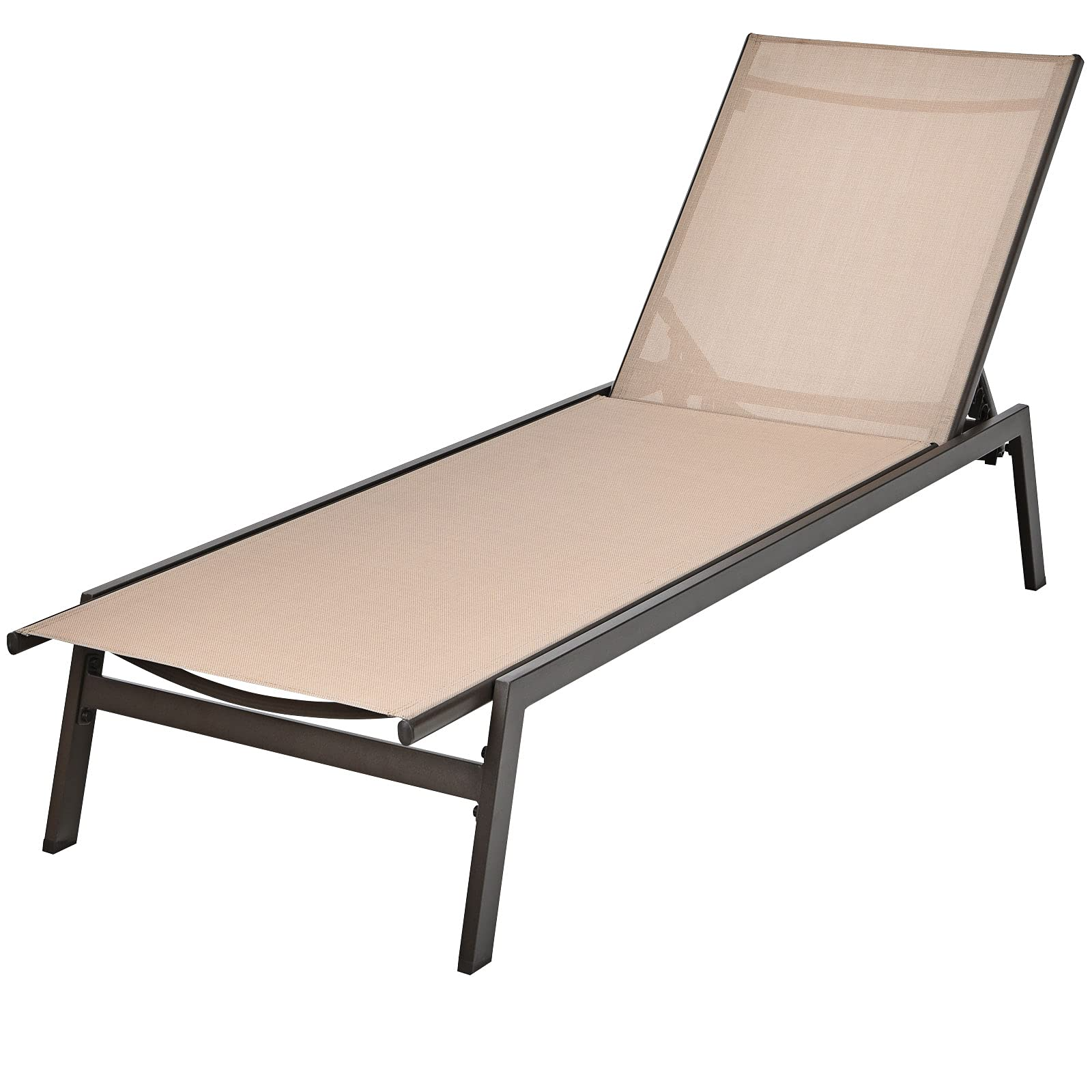 Giantex Chaise Lounge Chair Patio Chaise Lounger with 6-Postion Adjustable Backrest and Breathable Fabric
