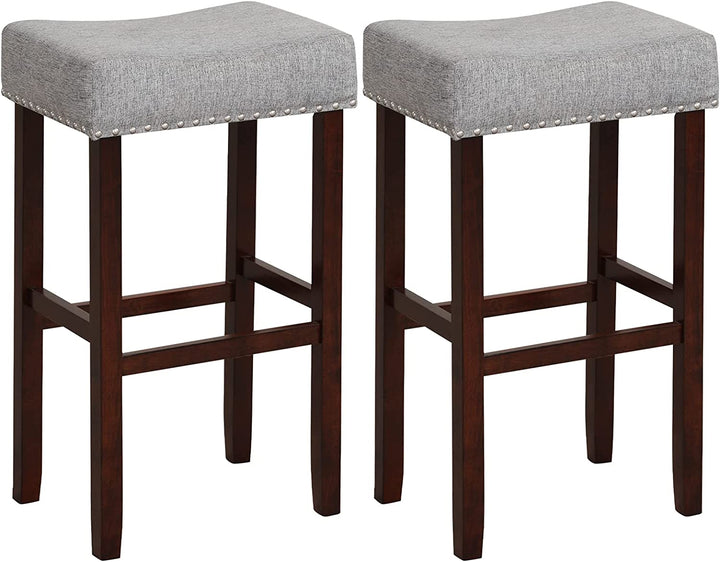 Giantex 29.5" Bar Height Bar Stools Set of 4 - Backless Saddle Barstools with Nailhead Linen Foam Seat
