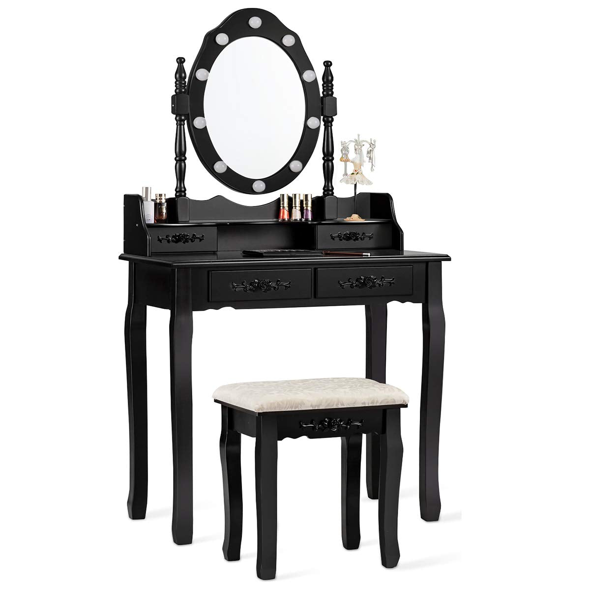 CHARMAID Vanity Set with 10 LED Lights and 4 Drawers - Giantexus