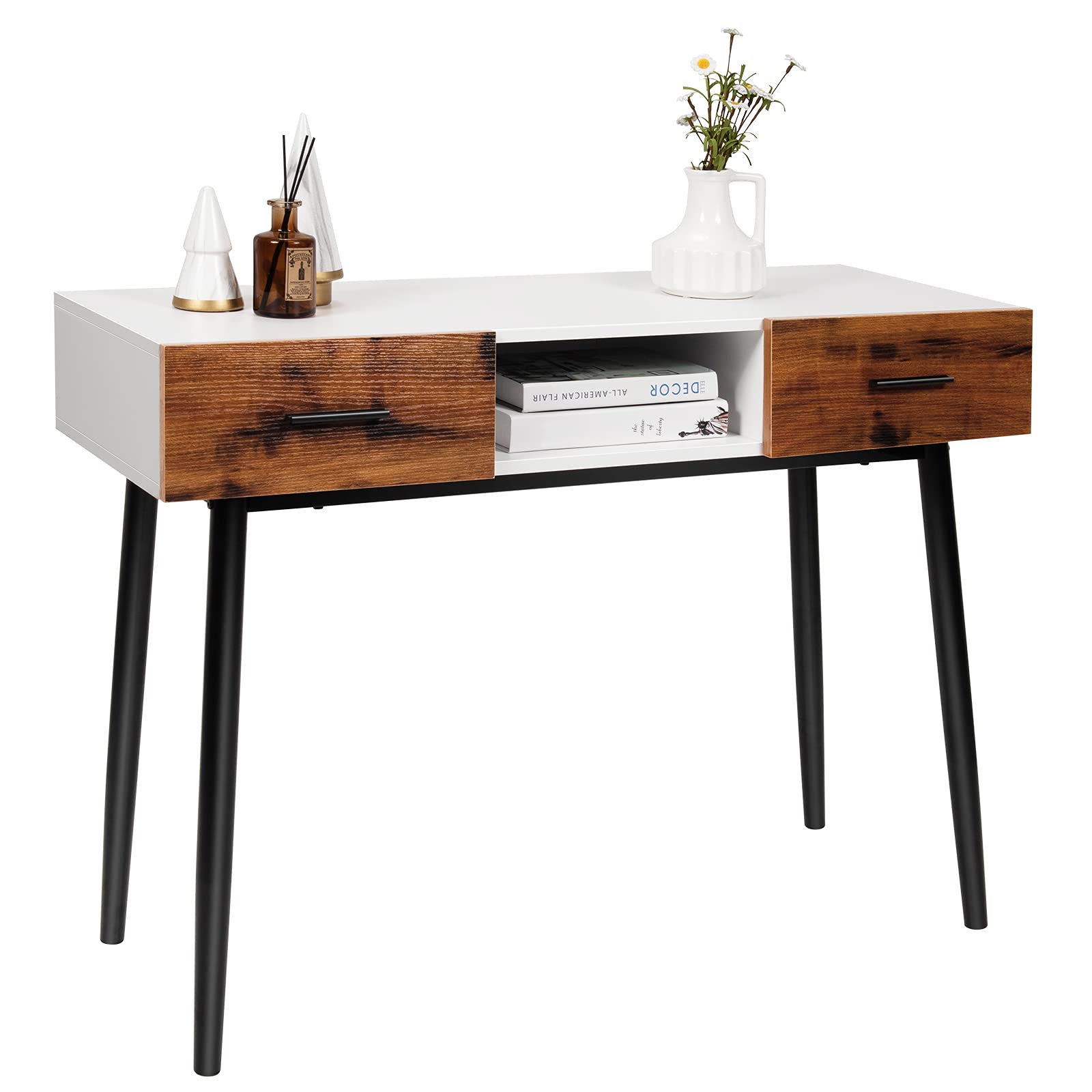 Giantex 48" Console Table, Industrial Style Sofa Table w/ 2 Drawers & Middle Open Shelf