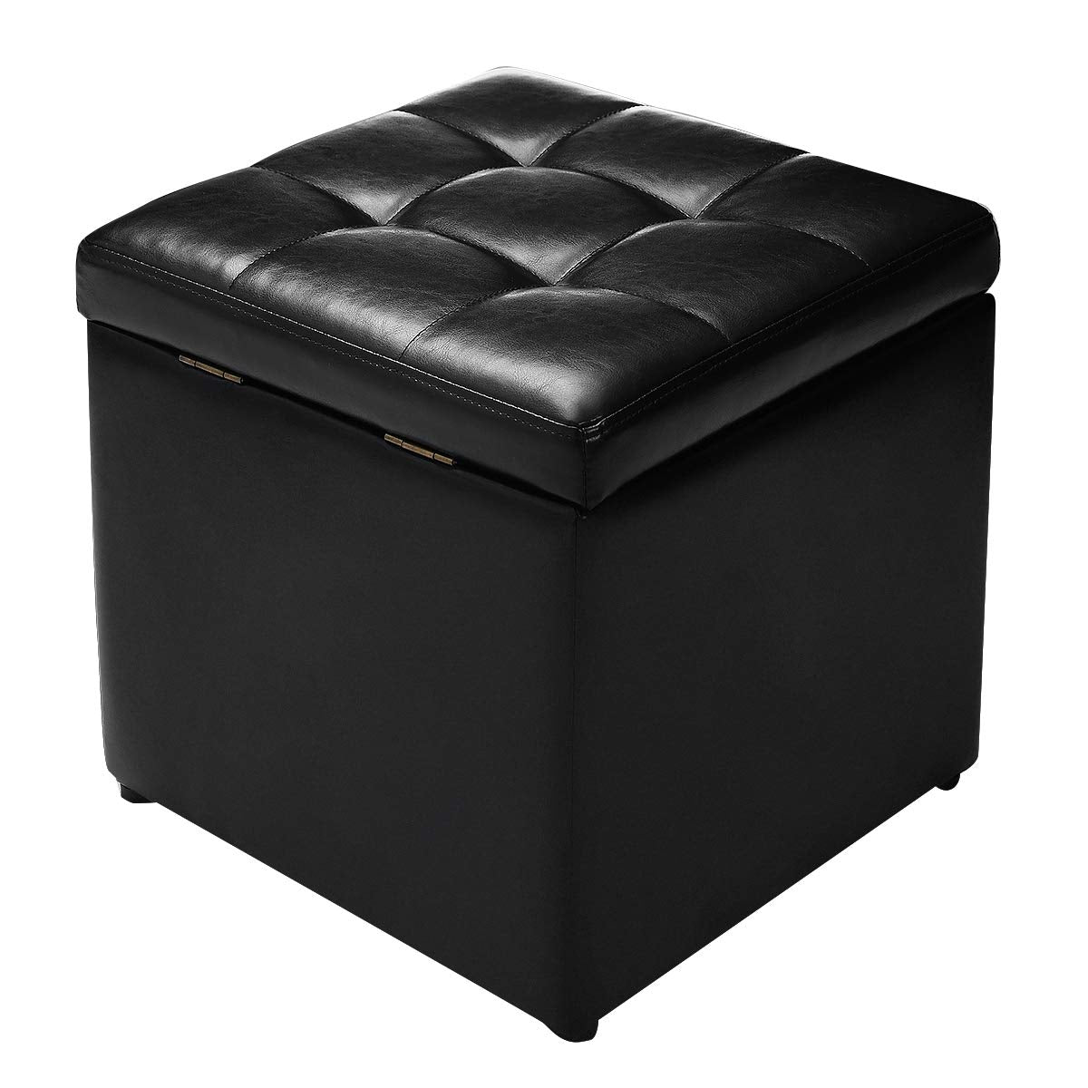 Giantex 16'' Cube Ottoman Pouffe Storage Box Lounge Seat Footstools W/ Hinge Top and Bottom