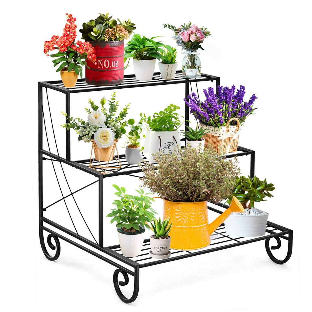stair plant rack Giantex 3 Tier Metal Plant Stand, Stair Style Flower Pot Holder