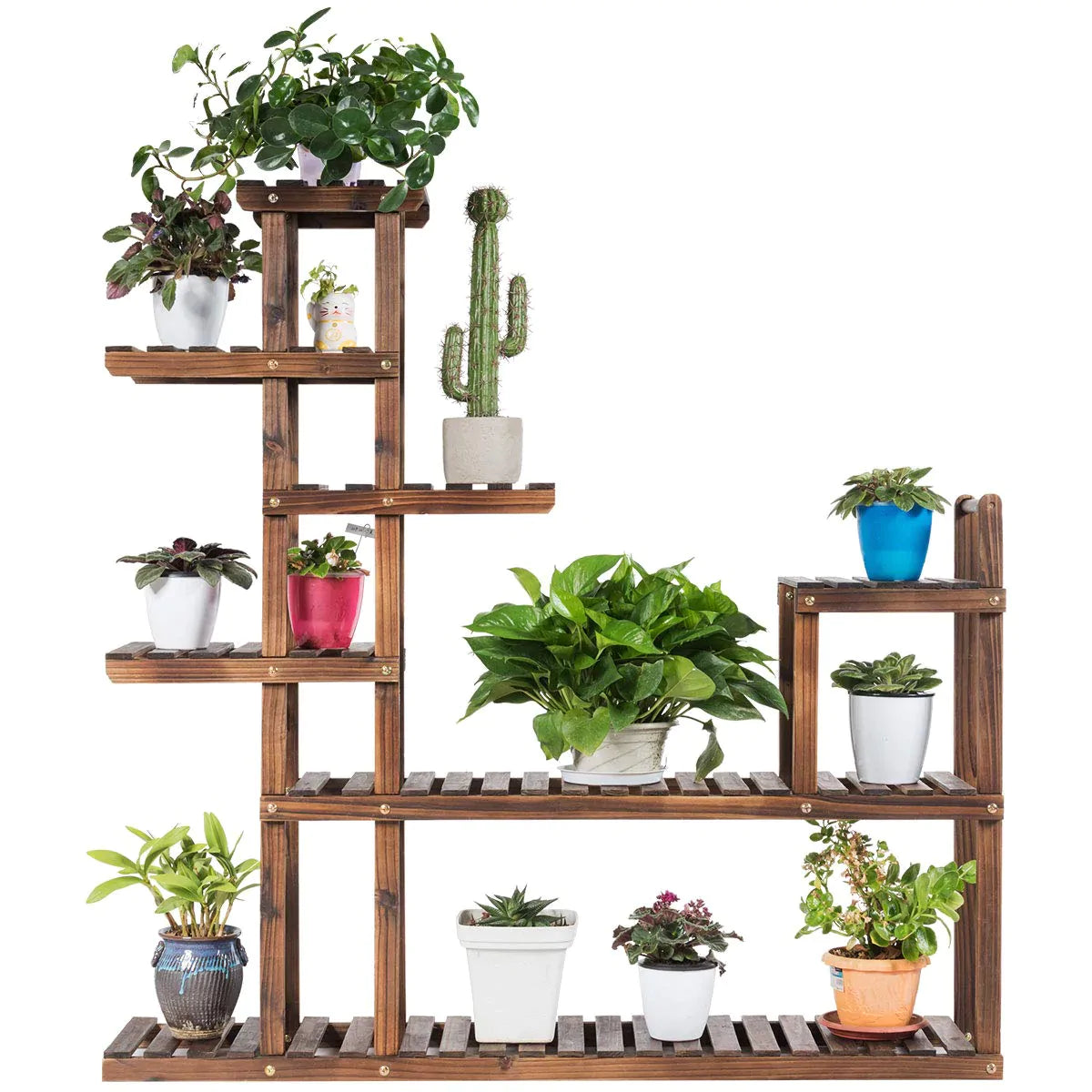 Giantex Flower Rack Wood Plant Stand Wood Shelves Bonsai Display Shelf, 7 Tiers