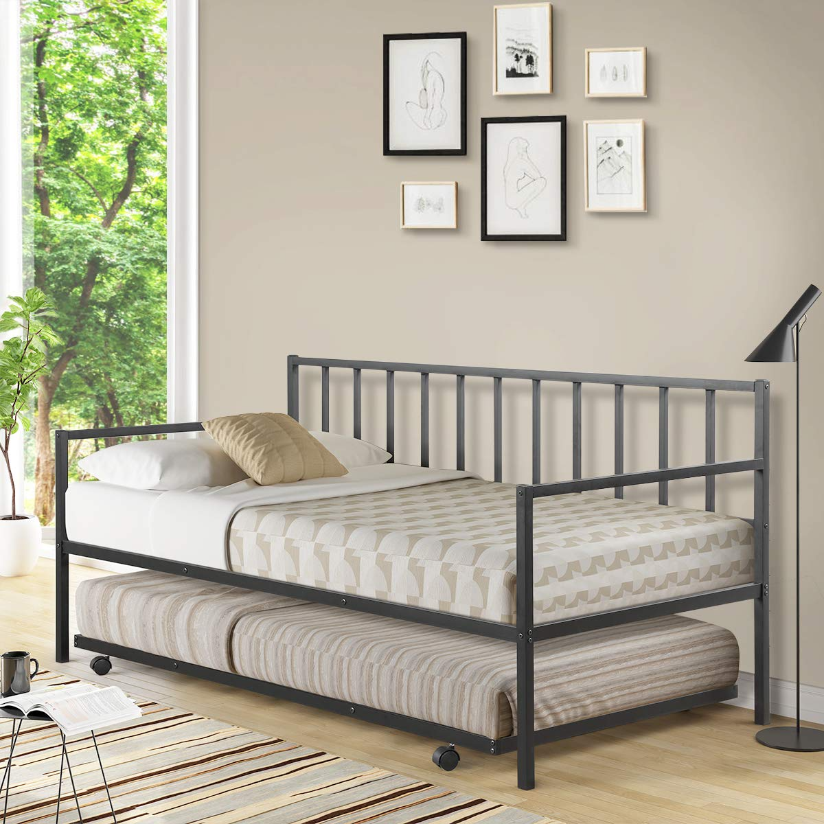 Giantex Twin Size Daybed and Trundle Frame Set