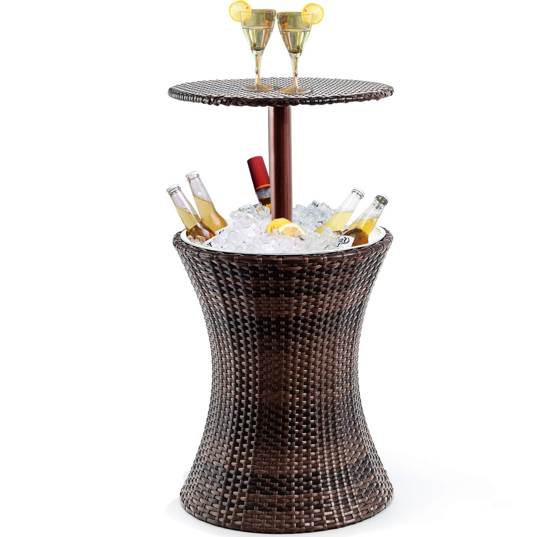 Giantex Outdoor Cool Bar Rattan Style Patio Cool Bar Table Adjustable Height