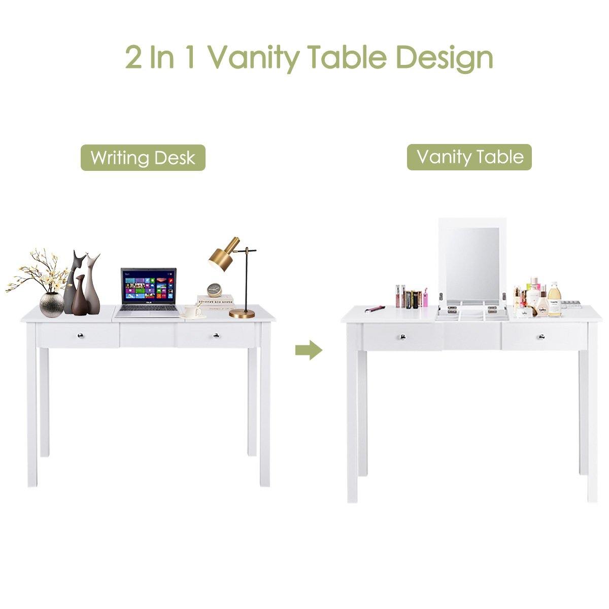 Vanity Table with Flip Top Mirror Easy Assembly, White - Giantexus