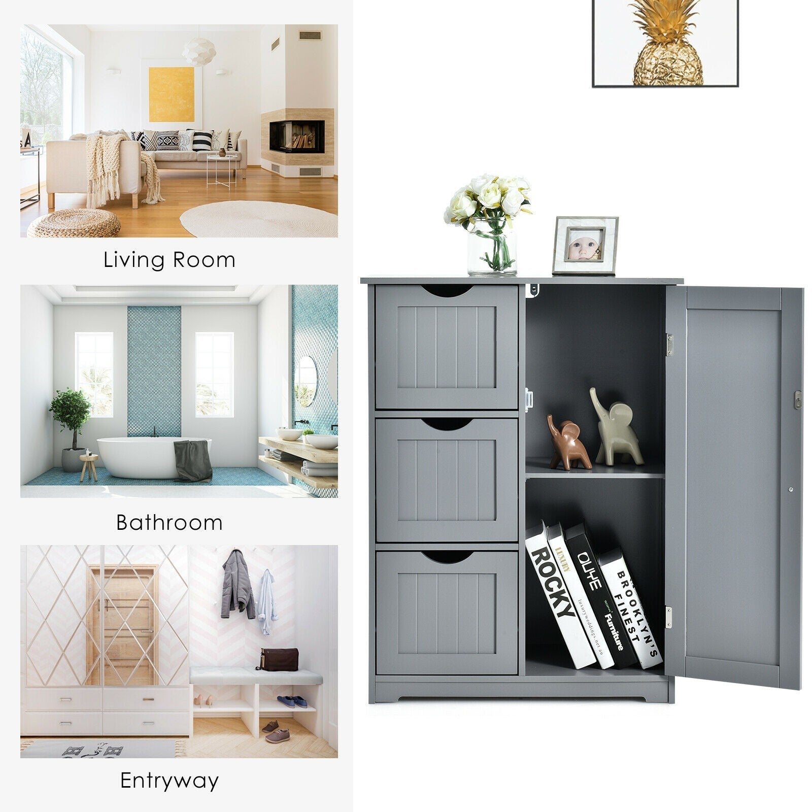 Bathroom Floor Cabinet, Wooden Storage Cabinet - Giantexus