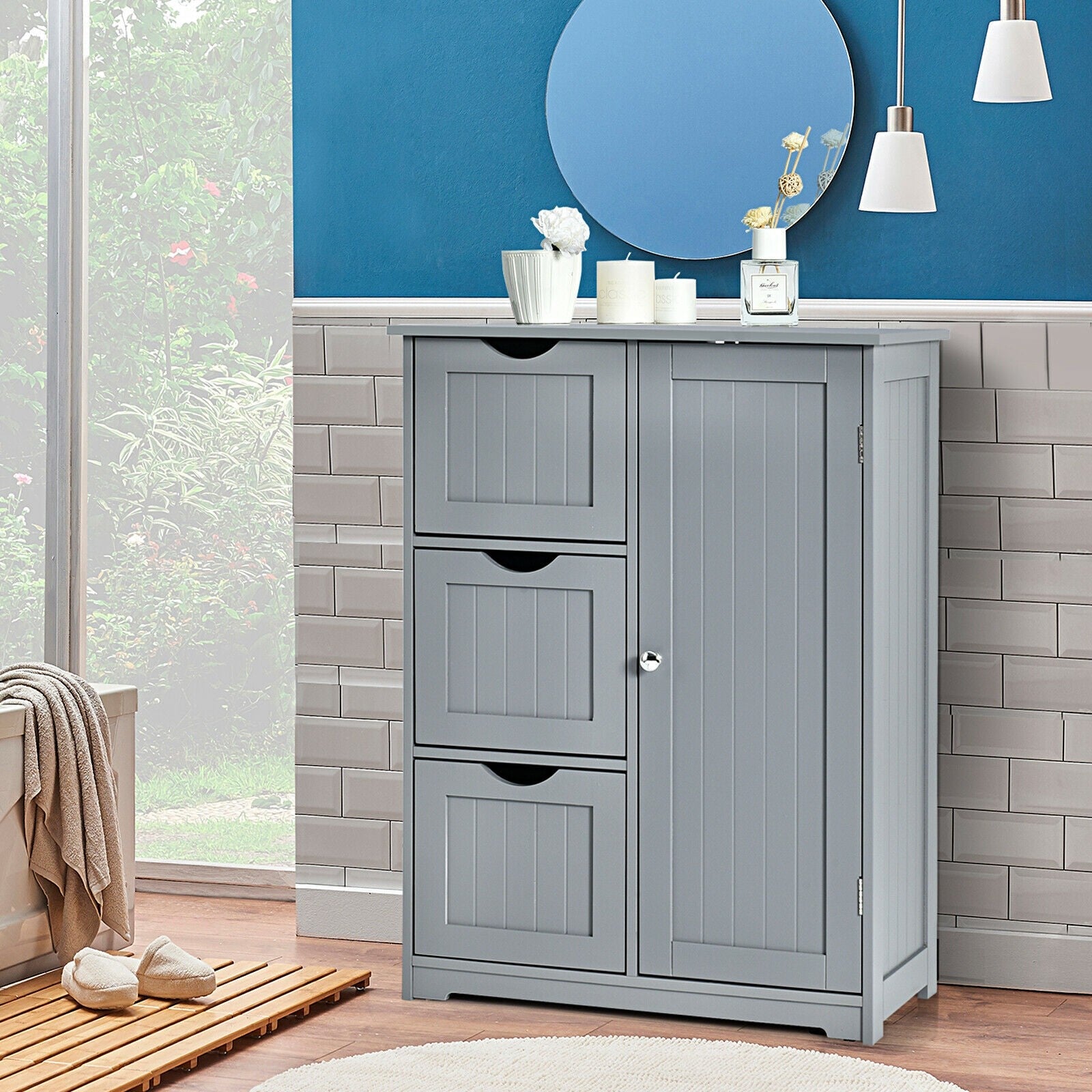 Bathroom Floor Cabinet, Wooden Storage Cabinet - Giantexus