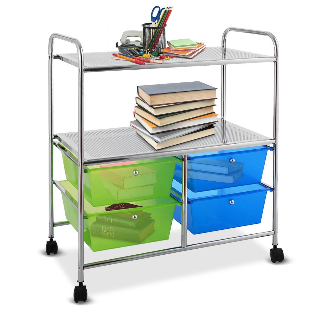 Rolling Storage Cart w/ 4 Drawers 2 Shelves Metal Rack Shelf