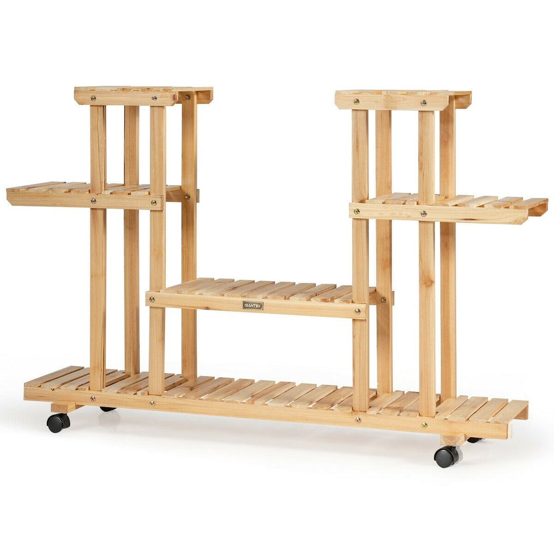 Giantex Rolling Flower Rack Wood Plant Stand on Wheels
