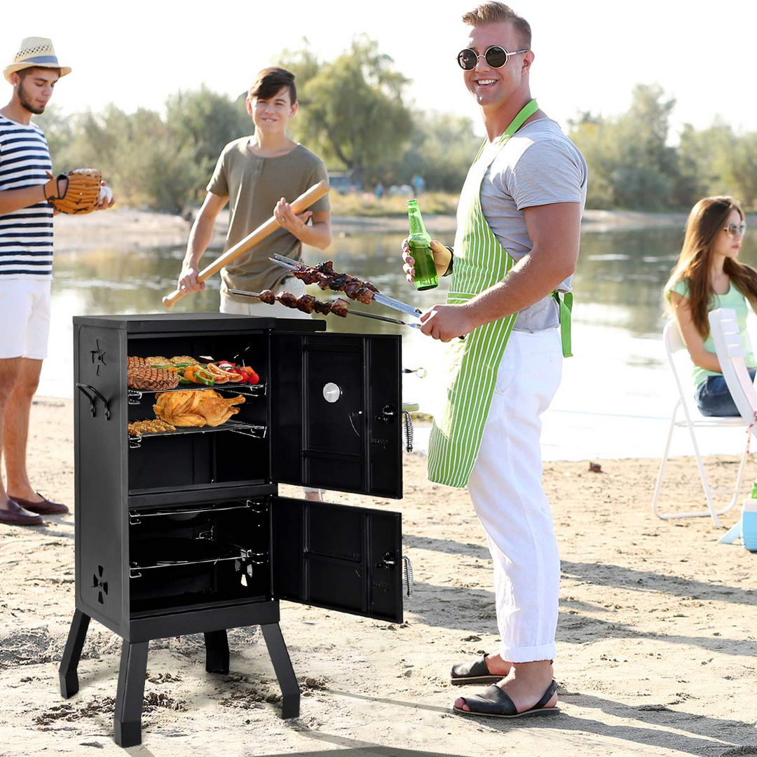 Giantex Outdoor Smoker with Double Doors, 2 Detachable Grill Netting Smoking Racks
