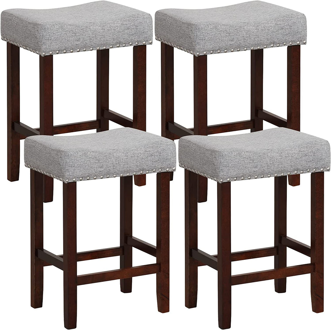 Giantex 29.5" Bar Height Bar Stools Set of 4 - Backless Saddle Barstools with Nailhead Linen Foam Seat