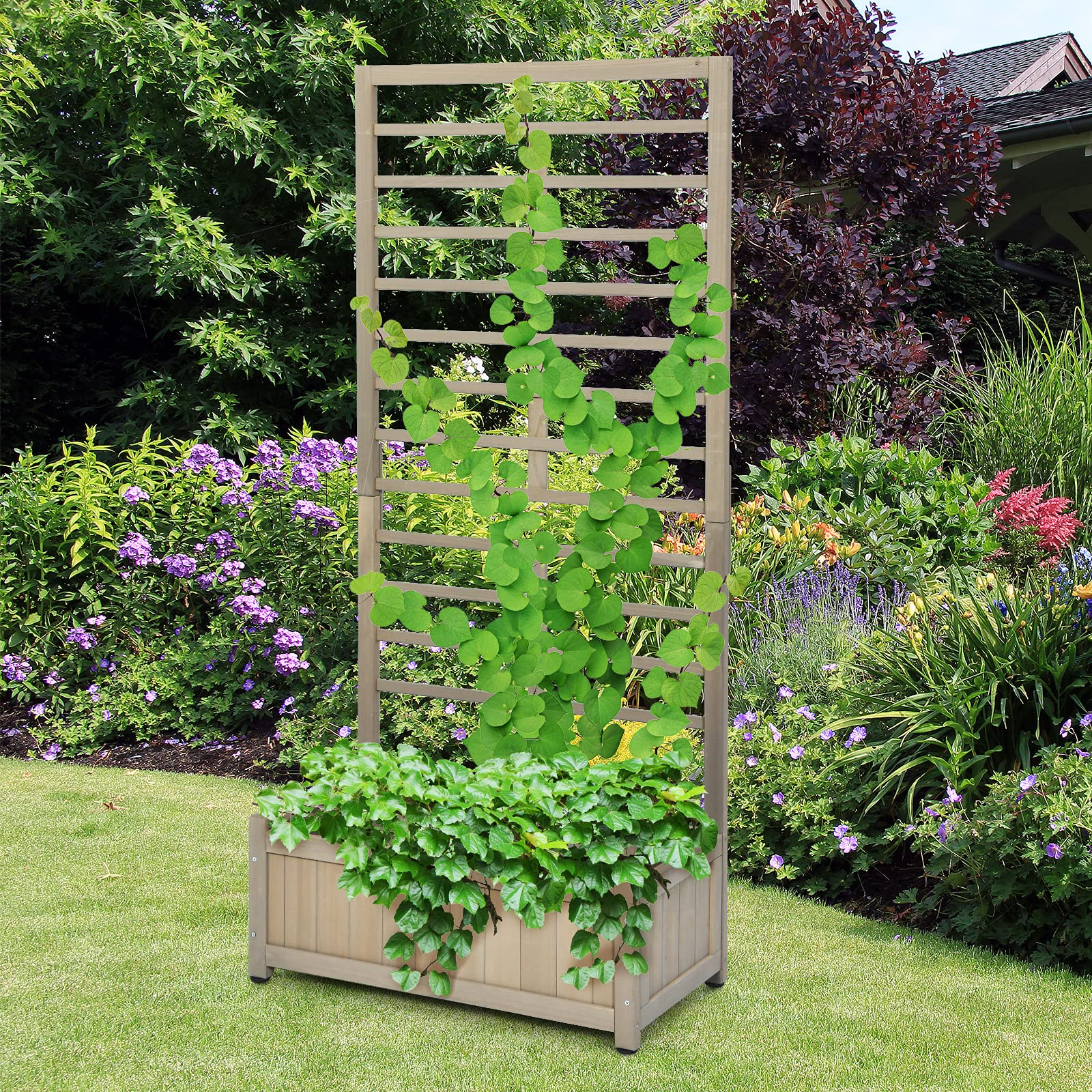 Plant Raised Bed with Trellis for Flower Climbing