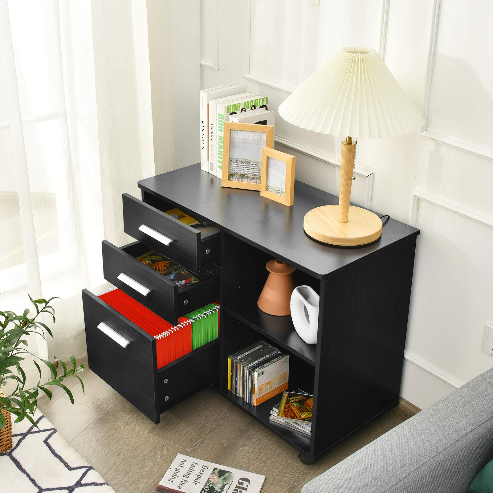 3-Drawer File Cabinet | Mobile Lateral Filing Cabinet with Wheels