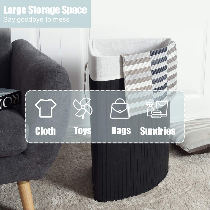 Giantex Corner Laundry Hamper with Lid, Bamboo Laundry Basket with Removable Liner and Handle