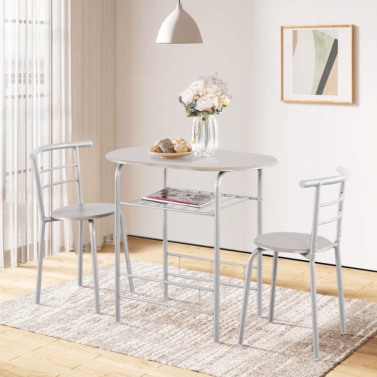 3 Piece Dining Set Compact 2 Chairs and Table - Giantexus