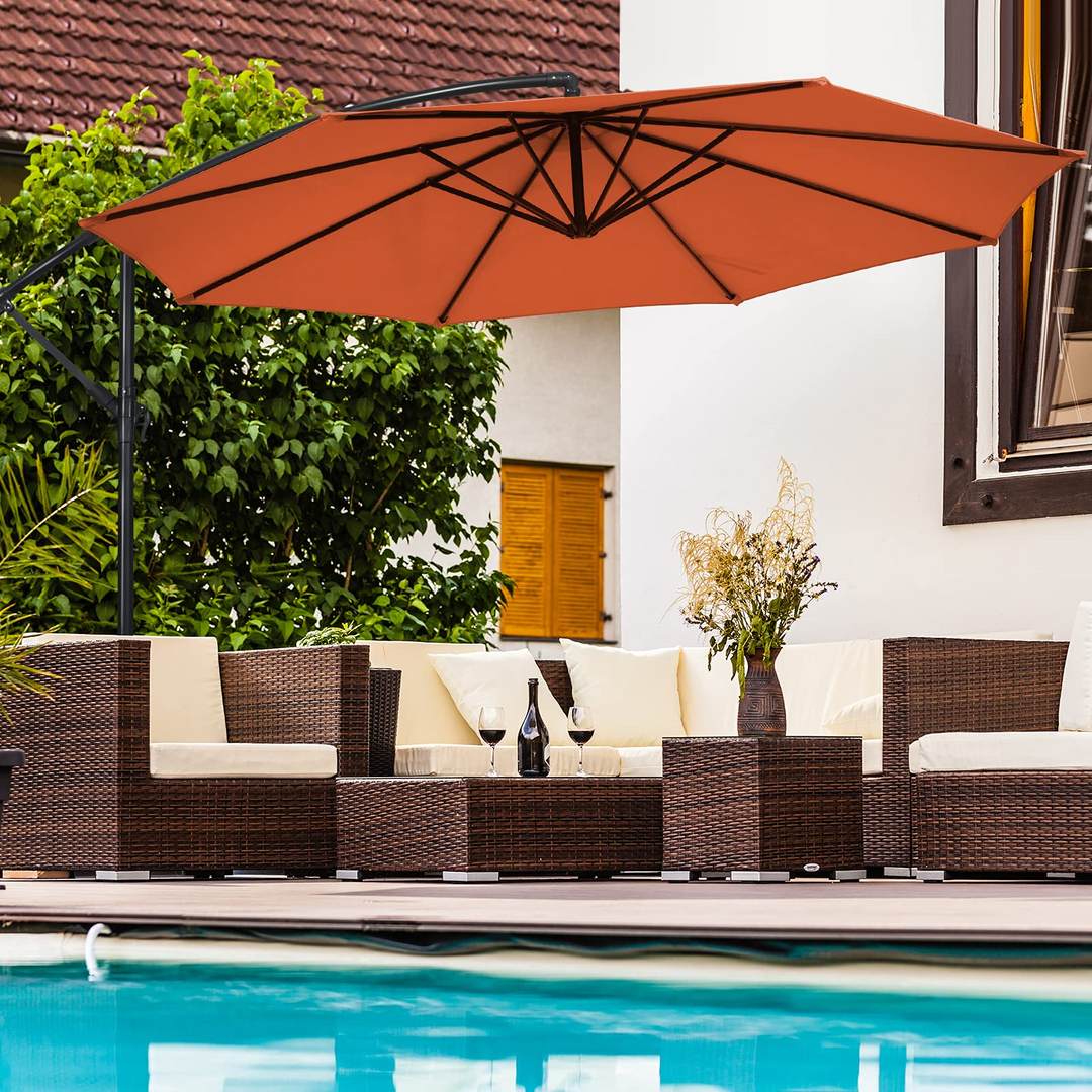 Giantex 10FT Patio Offset Umbrella, 8 Ribs Cantilever Umbrella Outdoor w/Crank, Cross Base