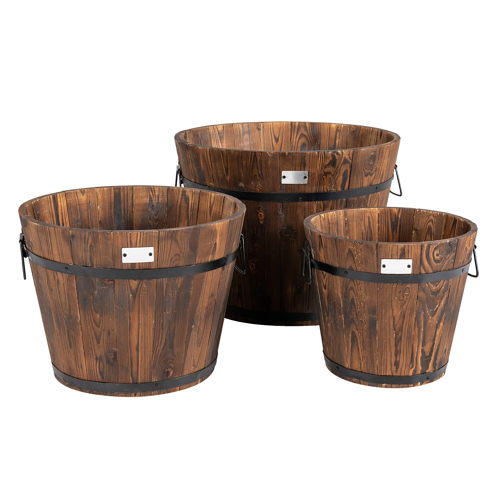 3 Pieces Wood Bucket Raised Beds for Plants Herbs Veggies