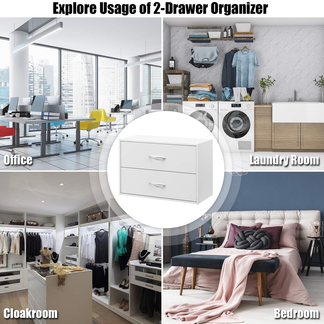 Giantex Dressers Stackable 2 Drawer Horiztonal Organizer W/Handles Dresser Tower, White