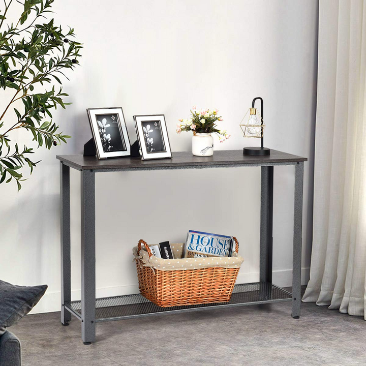 Giantex Console Sofa Table Wood W/Adjustable Feet and Storage Shelf