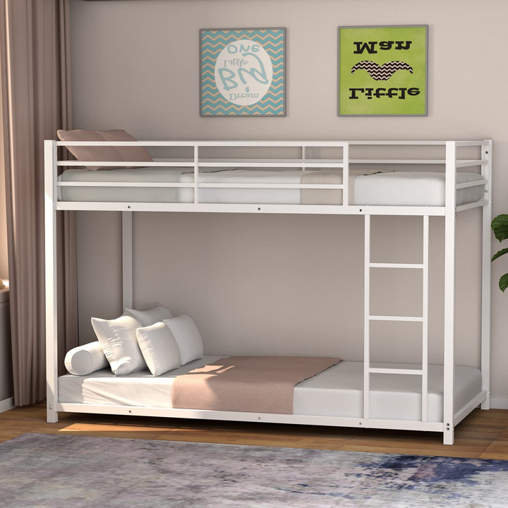 Classic Bunk Bed Frame with Safety Guard Rails & Side Ladder