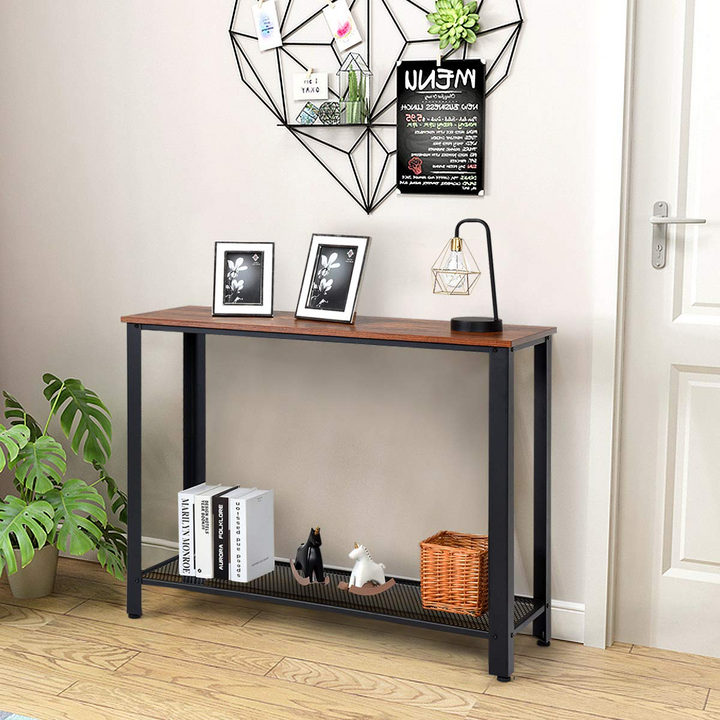 Giantex Console Sofa Table Wood W/Adjustable Feet and Storage Shelf