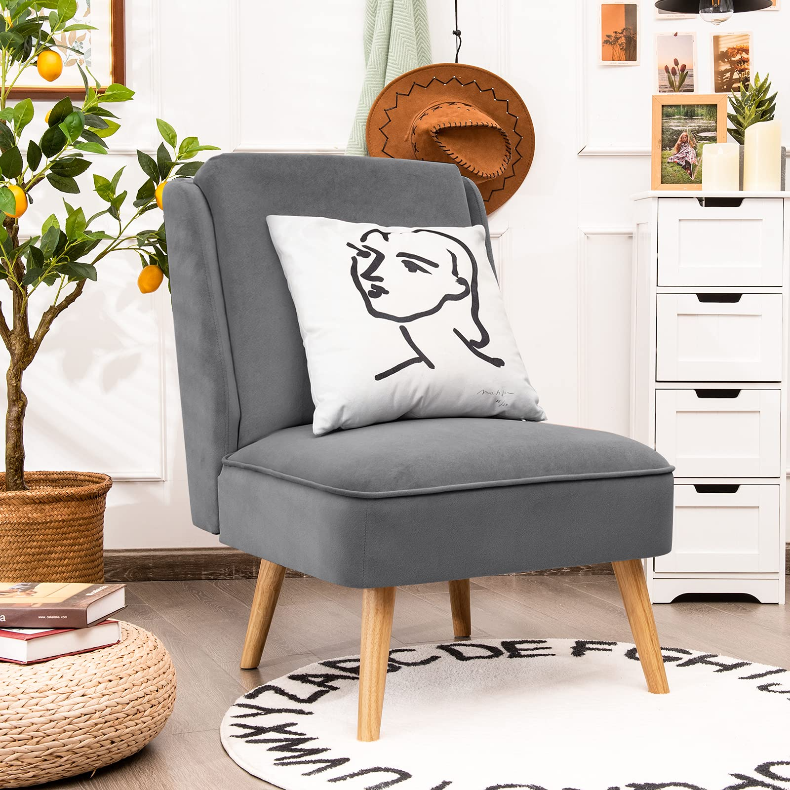 Giantex Comfy Single Sofa Chair w/Rubber Wood Legs
