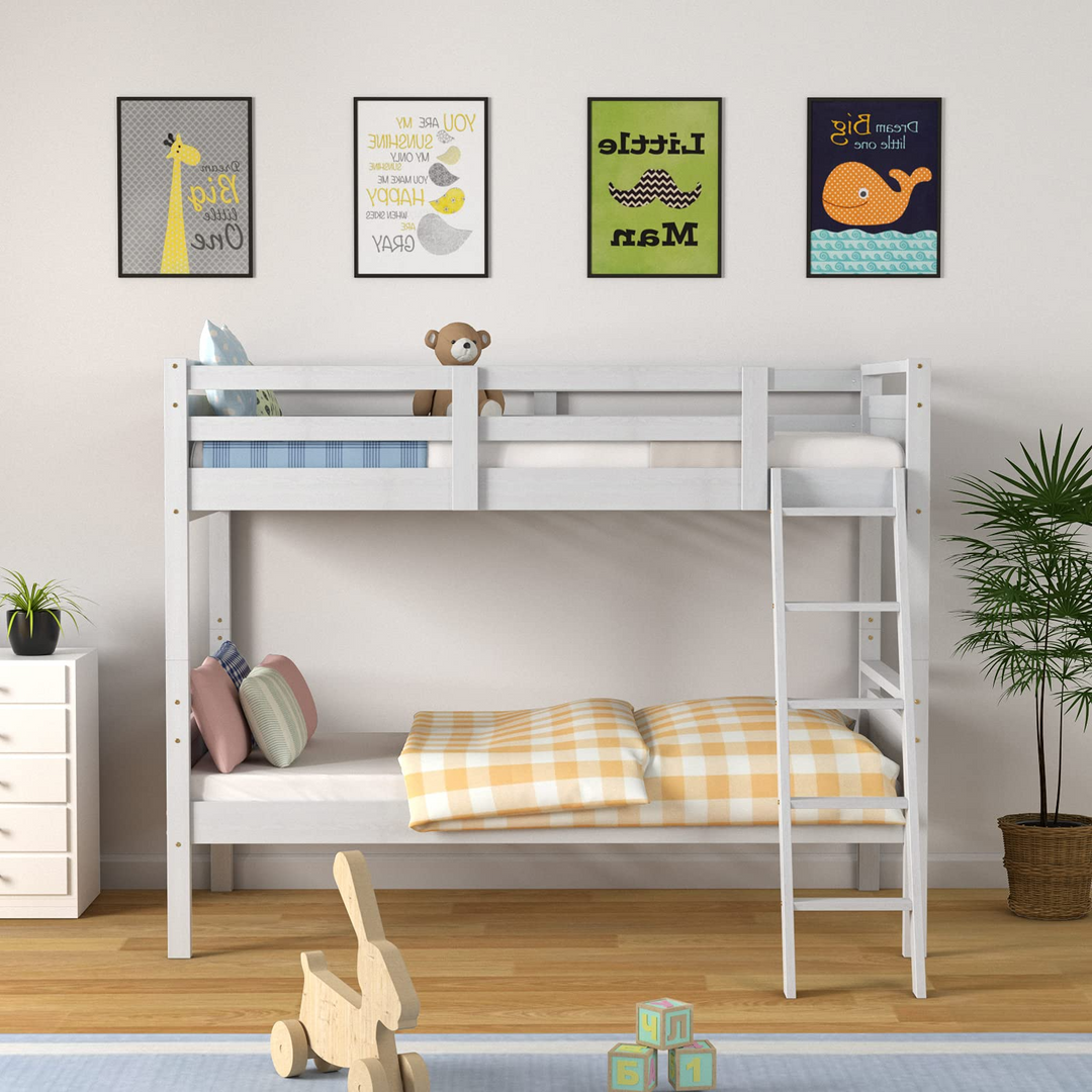 Giantex Twin Over Twin Bunk Bed, Solid Wood Twin Bunk Bed Convertible Into Two Individual Beds