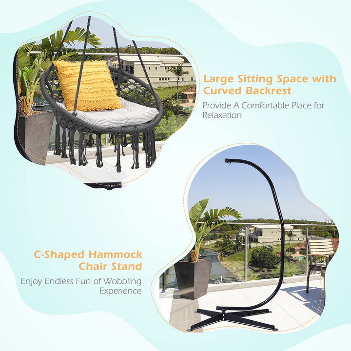Giantex Hammock Chair with Stand, Solid Steel Heavy Duty C Stand with Macrame Hanging Chair