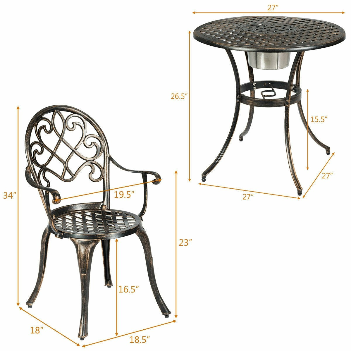 Giantex 3pcs Bistro Table Set Cast Aluminum Outdoor Patio Furniture Set (Antique Bronze)